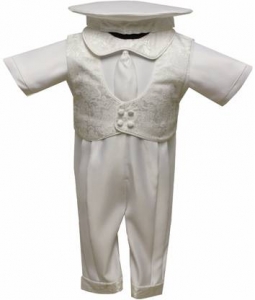 Boys Satin Christening Suit w/o Jacket-NJ-White
